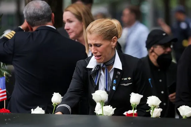 Sara Nelson, president of the Association of Flight Attendants and United Flight Attendant based in Boston who lost 9 friends on flight 175, reacts on the 22nd anniversary of the September 11, 2001 attacks on the World Trade Center, in New York City, U.S., September 11, 2023. (Photo by Andrew Kelly/Reuters)