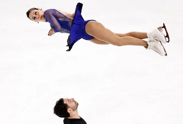 Canada’s Deanna Stellato-Dudek and Maxime Deschamps in action as they perform during the pairs short program at the ISU Grand Prix of Figure Skating cup in Chongqing, China on November 10, 2023. (Photo by Tingshu Wang/Reuters)