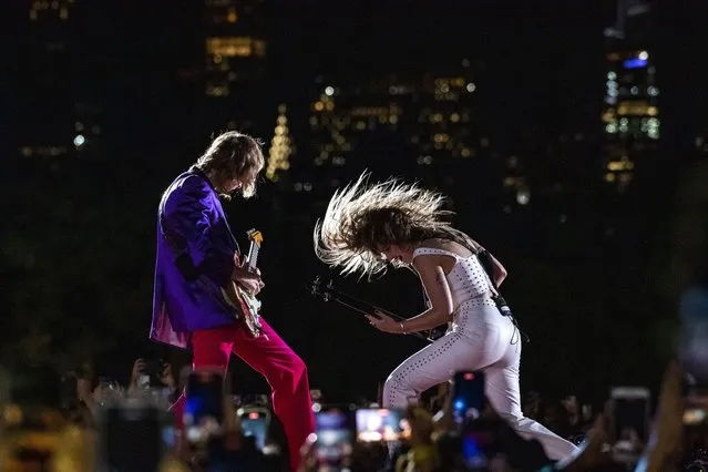 Maneskin performs at the Global Citizen Festival in Central Park in New York on Saturday, September 24, 2022. (Photo by Brittainy Newman/AP Photo)