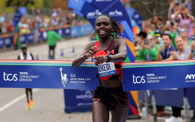Kenya's Sharon Lokedi wins the Professional Women's Open Division during the 2022 TCS New York City Marathon on November 06, 2022 in New York City. (Photo by Andrew Kelly/Reuters)