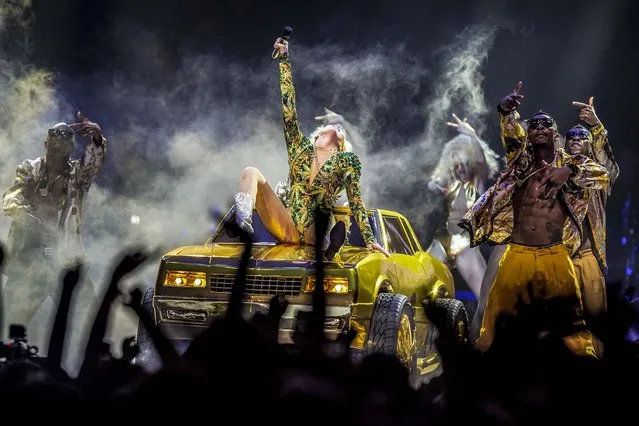 Miley Cyrus performs at the Tacoma Dome, in Tacoma, Wash. The concert was the first stop in the U.S. for her Bangerz tour, on February 16, 2014. (Photo by Thomas Soerenes/The News Tribune)