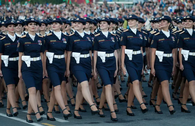 Belarusian servicewomen march during a military parade marking the Belarus Independence Day in Minsk, Belarus on July 3, 2019. (Photo by Vasily Fedosenko/Reuters)