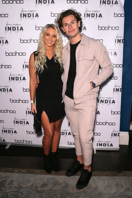 Lucie Donlan and Joe Garratt seen attending the India x Boohoo private dinner at Bagatelle on September 18, 2019 in London, England. (Photo by Ricky Vigil M/GC Images)