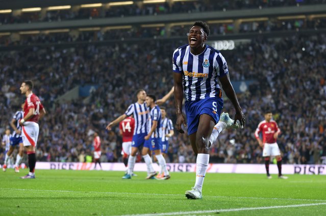 Samu of FC Porto celebrates scoring his team's second goal during the UEFA Europa League 2024/25 League Phase MD2 match between FC Porto and Manchester United at Estadio do Dragao on October 03, 2024 in Porto, Portugal. (Photo by Florencia Tan Jun – UEFA/UEFA via Getty Images)