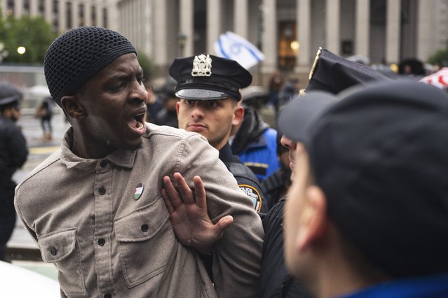 NYPD officers arrest a pro-Palestinian demonstrator during a rally and a protest outside the U.S. Federal Court in New York City to demand the release of the Palestinian activist Mahmoud Khalil, New York, U.S., May 22, 2025. (Photo by Mostafa Bassim/Anadolu via Getty Images)