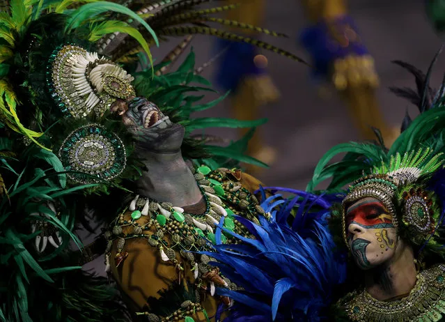 Revellers from the Vila Maria Samba School take part in Carnival celebrations at Anhembi Sambadrome in Sao Paulo, Brazil on February 11, 2018. (Photo by Paulo Whitaker/Reuters)