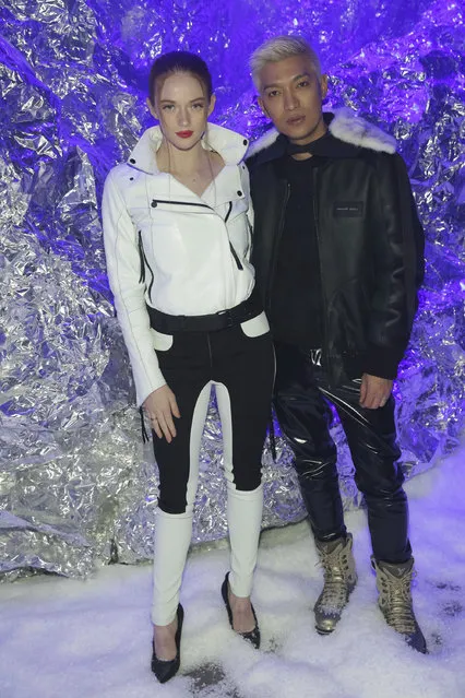 Larsen Thompson, left, and Bryanboy attend the Philipp Plein 2018 Fall/Winter Runway Show during New York Fashion Week at The Brooklyn Navy Yard on Saturday, February 10, 2018, in New York. (Photo by Brent N. Clarke/Invision/AP Photo)