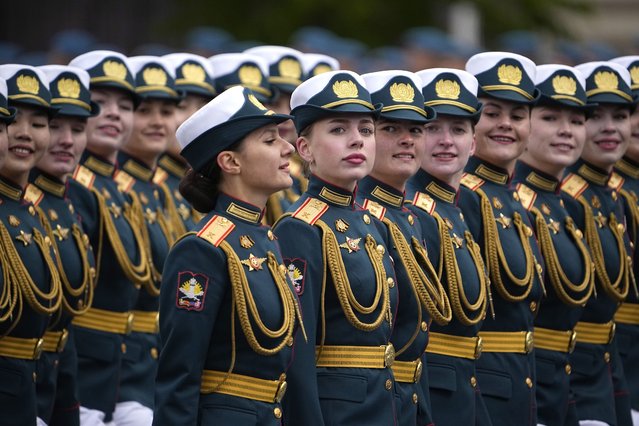 Russian servicewomen march during the Victory Day military parade in Moscow, Russia, Thursday, May 9, 2024, marking the 79th anniversary of the end of World War II. (Photo by Alexander Zemlianichenko/AP Photo)