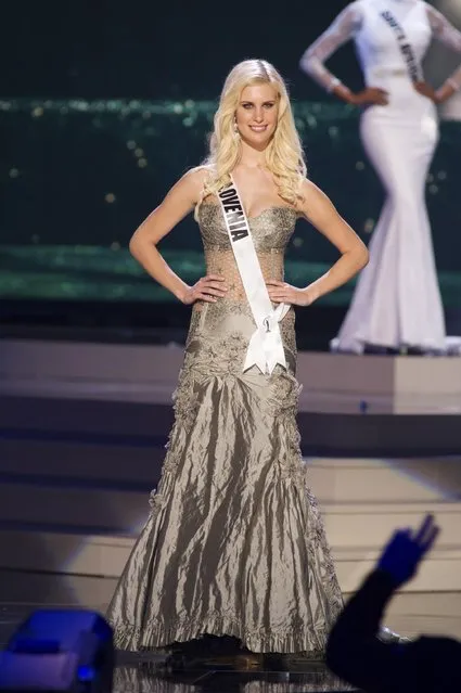Urska Bracko, Miss Slovenia 2014 competes on stage in her evening gown during the Miss Universe Preliminary Show in Miami, Florida in this January 21, 2015 handout photo. (Photo by Reuters/Miss Universe Organization)