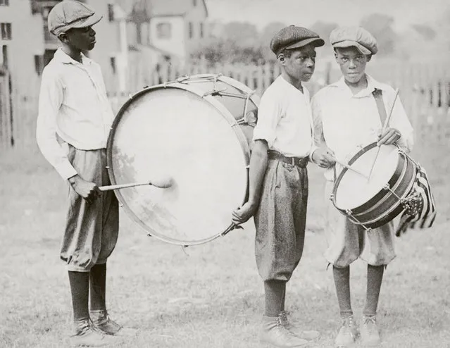 Left to right: George Goldstein, Harold Johnson and Harold Valentine prepare to march through their neighborhood playing their drums to celebrate the 4th July, circa 1935. (Photo by FPG/Hulton Archive/Getty Images)