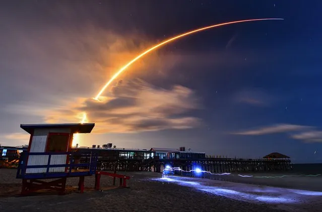 A SpaceX Falcon 9 rocket lifts off from Cape Canaveral Space Force Station, Fla., Thursday, August 3, 2023. (Photo by Malcolm Denemark/Florida Today via AP Photo)