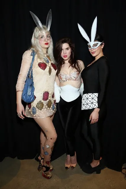 (L-R) Elena Kanagy-Loux, Nicole Vaunt and Amanda Reilly pose for a photo backstage at The Blonds fashion show during Mercedes-Benz Fashion Week Fall 2015 at Milk Studios on February 18, 2015 in New York City. (Photo by Monica Schipper/Getty Images)