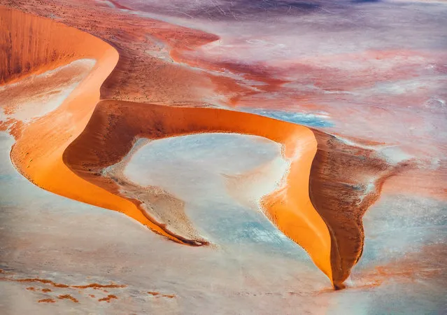 Sands of Namibia, by Dennis Rickard. Winner in the aerial category. The Melbourne photographer’s series, captured from a light plane over the Sossusvlei area in southern Namibia, combines the best of abstraction with a lovely three-dimensional feel. (Photo by Dennis Rickard/Australia's 2018 Photographer of the Year by Panasonic)
