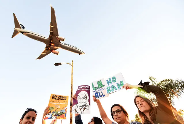 Protesters rally against the Muslim immigration ban imposed by U.S. President Donald Trump at Los Angeles International Airport on January 29, 2017 in Los Angeles, California. (Photo by Amanda Edwards/Getty Images)