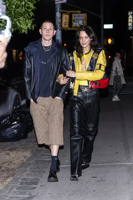 Art director for Kylie Jenner's boyfriend Travis Scott Marc Kalman (L) and American model Bella Hadid are seen in SoHo on May 10, 2022 in New York City. (Photo by Gotham/GC Images)