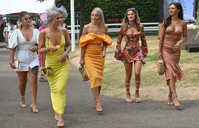 Racegoers arrive for day three of the Qatar Goodwood Festival 2022 at Goodwood Racecourse, Chichester on Thursday, July 28, 2022. (Photo by Hugh Routledge/Rex Features/Shutterstock)