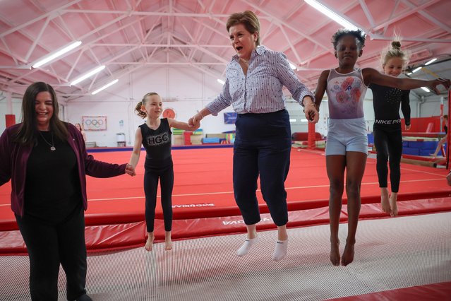 Former First Minister Nicola Sturgeon campaigns with Katie Loudon at Hamilton Gymnastics Club on May 17, 2025 in Hamilton, Scotland. MSP and Former First Minister of Scotland Nicola Sturgeon is campaigning alongside SNP's in the by-election to be held on June 5 for the Hamilton, Larkhall and Stonehouse constituency, in order to fill the seat's vacancy following the death of MSP Christina McKelvie in March. Sturgeon stepped down as First Minister in 2023 but remains an MSP for the Glasgow Southside seat, however she has said she will not seek re-election next year. (Photo by Jeff J. Mitchell/Getty Images)