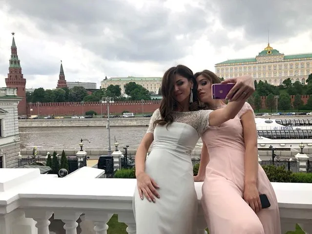Russian models Yulia Sorokina, 26 (left) and Margarita Novak, 22 (right), were hired by the British embassy in Moscow to be Princess Kate and Diana impersonators in Moscow, Russia on May 19, 2018. (Photo by Amie Ferris-Rotman/The Washington Post)