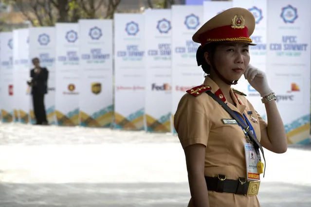 In this November 9, 2017, file photo, a Vietnamese security official stands guard outside the venue for the Asia-Pacific Economic Cooperation (APEC) CEO Summit in Danang, Vietnam. U.S. President Donald Trump said Tuesday, Feb. 5, 2019 that he will hold a two-day summit with North Korea leader Kim Jong Un Feb. 27-28 in Vietnam to continue his efforts to persuade Kim to give up his nuclear weapons. As a single-party communist state, Vietnam boasts tight political control and an efficient security apparatus, and successfully hosted the APEC meetings in 2017, and the regional edition of the high-powered World Economic Forum in 2018, both in the central coastal city of Danang. (Photo by Mark Schiefelbein/AP Photo)