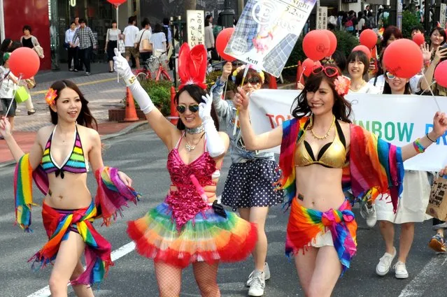 Tokyo Rainbow Pride 2015, at Yoyogi park-Shibuya,  on April 26, 2015. Some 3,000 lesbian, gay, bisexual and transgender people paraded through Tokyo’s Shibuya district Sunday afternoon to demonstrate their hope that Japanese society will continue to forge ahead with recent moves to embrace equality and diversity. (Photo by Yoshiaki Miura)