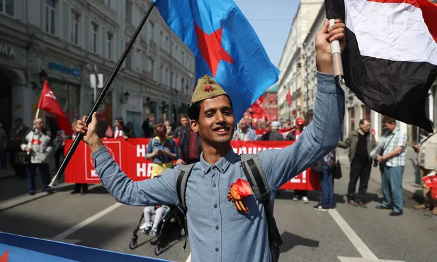 A participant in a rally held by the Russian Communist Party in Moscow, Russia on May 9, 2019 to mark the 74th anniversary of the victory of the Soviet Red Army over Nazi Germany in the Great Patriotic War of 1941-45, the Eastern Front of the Second World War. (Photo by Anton Novoderezhkin/TASS)