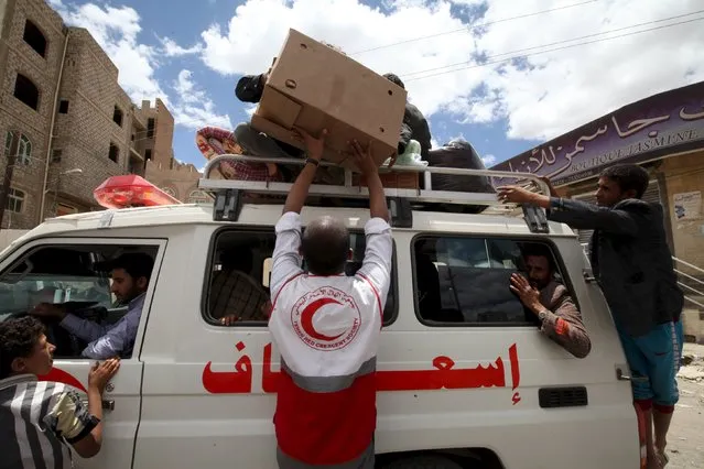 Displaced people leave an underground water tunnel after they were forced to flee their homes due to ongoing air-strikes carried out by the Saudi-led coalition in Sanaa May 2, 2015. (Photo by Mohamed al-Sayaghi/Reuters)