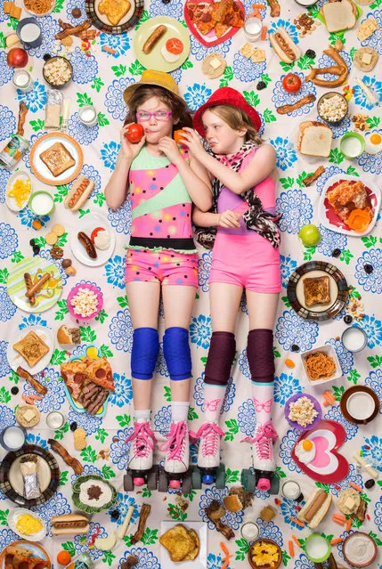 Alexandra Lewis, 9, and Jessica Lewis, 8, Altadena, California, 2016: Alex and Jessica live in the foothills of Altadena with their daddy and papa, who are engineers at the jet propulsion laboratory, a Nasa field centre in La Canada, California. Their garden is filled with food: blackberry bushes, grape vines and fruit trees – fig, peach, pomegranate, guava, mulberry, jujubes and banana. They have chickens, too, and eat their eggs almost every day. (Photo by Gregg Segal/The Guardian)