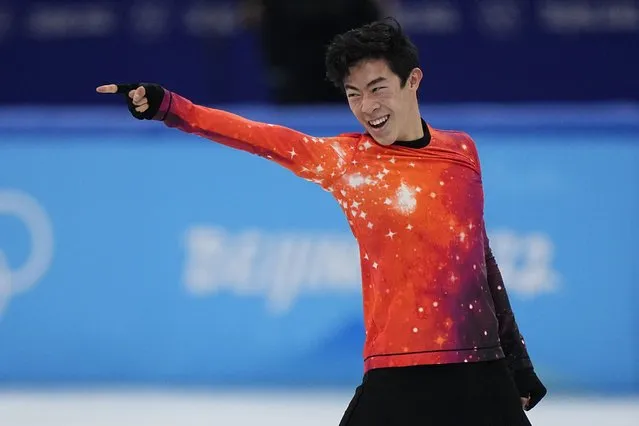 Nathan Chen, of the United States, competes in the men's free skate program during the figure skating event at the 2022 Winter Olympics, Thursday, February 10, 2022, in Beijing. (Photo by David J. Phillip/AP Photo)