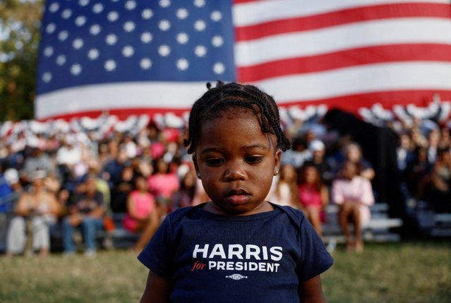 Joan C. Grant, 18 months old, attends Kamala Harris' event to deliver remarks conceding the U.S. presidential election to President-elect Donald Trump, at Howard University in Washington on November 6, 2024. (Photo by Evelyn Hockstein/Reuters)