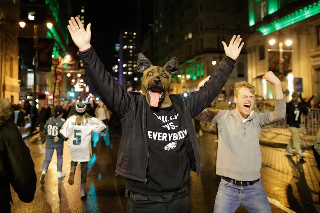 Philadelphia Eagles fans celebrate victory in Super Bowl LII against the New England Patriots on February 4, 2018 in Philadelphia, Pennsylvania. (Photo by Eduardo Munoz Alvarez/Getty Images)