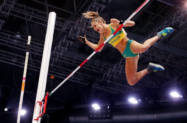 Australia' s Nina Kennedy makes an attempt in the women' s pole vault final at the World Athletics Indoor Championships in Birmingham, Britain, Saturday, March 3, 2018. (Photo by John Sibley/Reuters/Action Images)