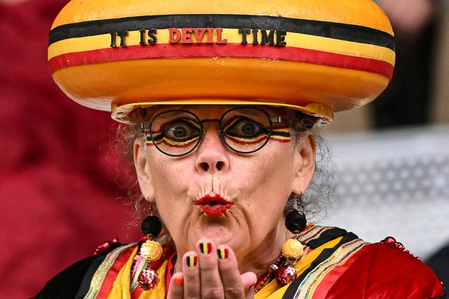 A Belgium supporter looks on prior to the UEFA Women's Euro 2025 Group B football match between Spain and Belgium at the Arena Thun stadium in Thun on July 7, 2025. (Photo by Miguel Medina/AFP Photo)