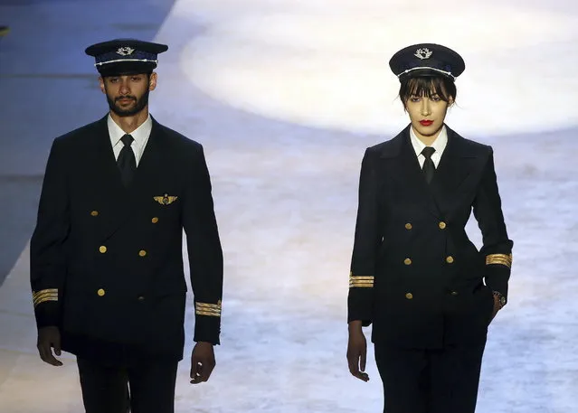Model exhibit clothes from the 70 years of Tunisair crew uniforms presentation during the Tunis Fashion Week 2018 in Tunis, Tunisia, 12 May 2018. (Photo by Mohamed Messara/EPA/EFE)