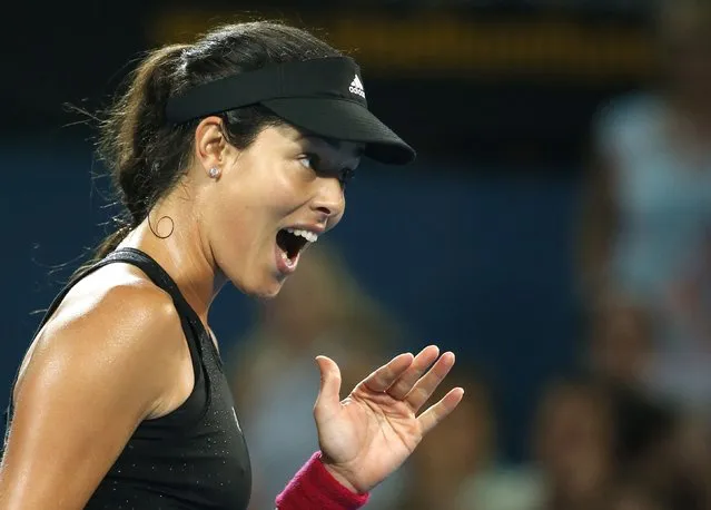 Ana Ivanovic of Serbia reacts after winning her women's singles quarter final match against Kaia Kanepi of Estonia at the Brisbane International tennis tournament in Brisbane, January 8, 2015. (Photo by Jason Reed/Reuters)