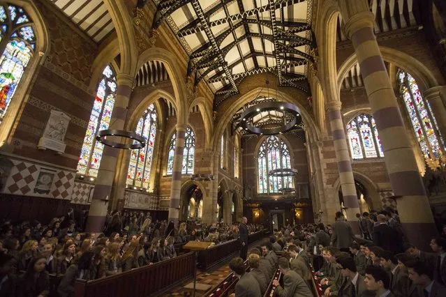 Pupils attend morning chapel at Rugby School in central England, March 18, 2015. (Photo by Neil Hall/Reuters)