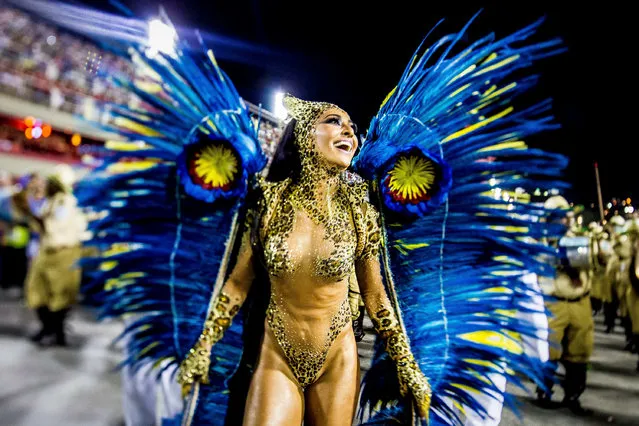 Sabrina Sato, Queen of Percussion of Vila Isabel samba school, performs during its parade at 2014 Brazilian Carnival at Sapucai Sambadrome on March 03, 2014 in Rio de Janeiro, Brazil. (Photo by Buda Mendes/Getty Images)