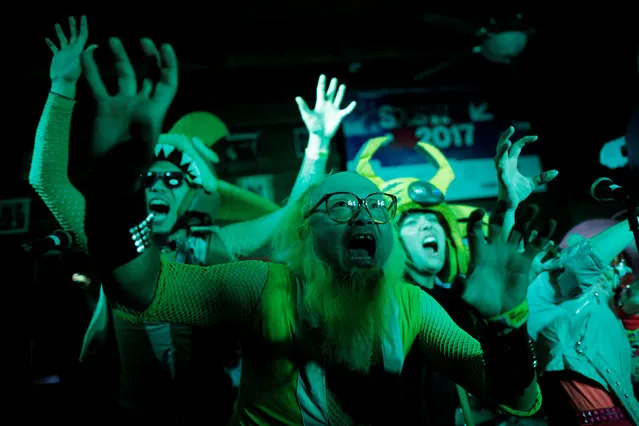 The Japanese action comic punk band Peelander-Z performs at the Valhalla at the South by Southwest (SXSW) Music Film Interactive Festival 2017 in Austin, Texas, U.S., March 15, 2017. (Photo by Brian Snyder/Reuters)