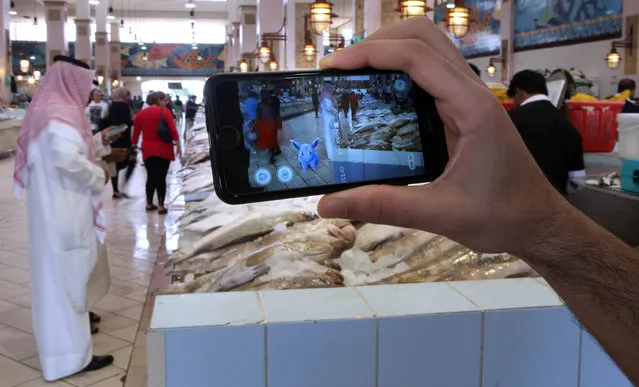 A gamer uses the Pokemon Go application on his mobile in the main fish market in Kuwait City on July 14, 2016. (Photo by Yasser Al-Zayyat/AFP Photo)