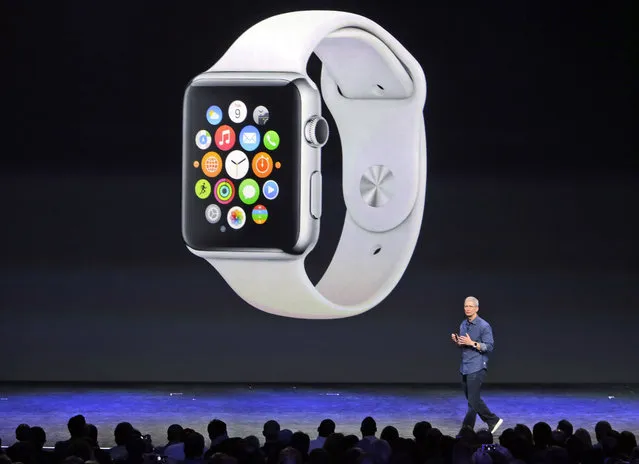 Apple CEO Tim Cook introduces the new Apple Watch on Tuesday, September 9, 2014, in Cupertino, Calif. (Photo by Marcio Jose Sanchez/AP Photo)
