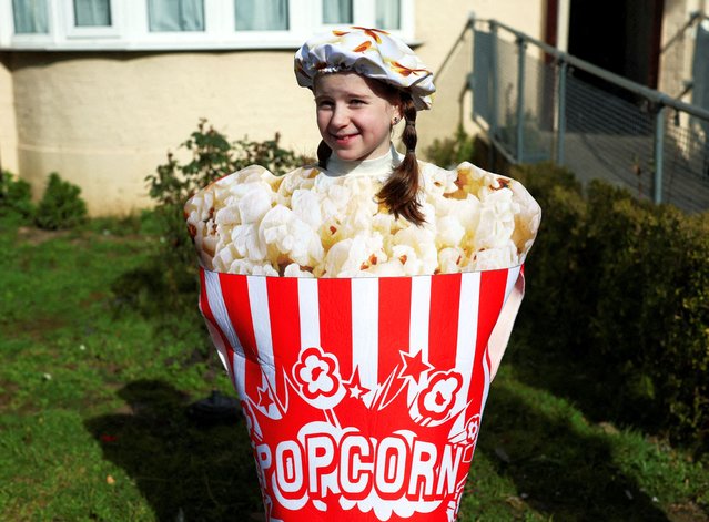 An Orthodox Jewish girl dressed in a costume celebrates the annual holiday of Purim in London, Britain on March 14, 2025. (Photo by Isabel Infantes/Reuters)