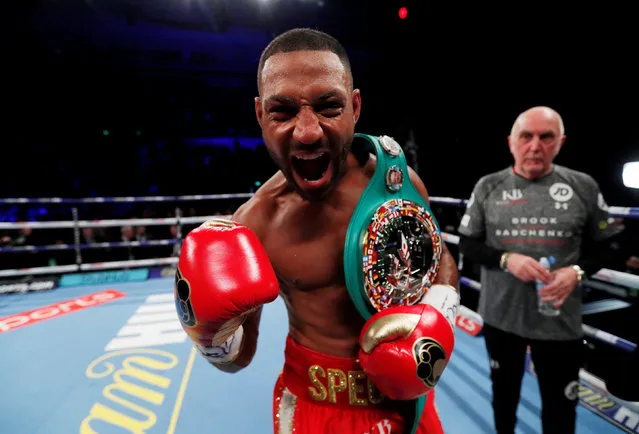Kell Brook celebrates after defeating Sergey Rabchenko to win the Super-Welterweight contest at Sheffield Arena on March 3, 2018 in Sheffield, England. (Photo by Andrew Couldridge/Reuters/Action Images)