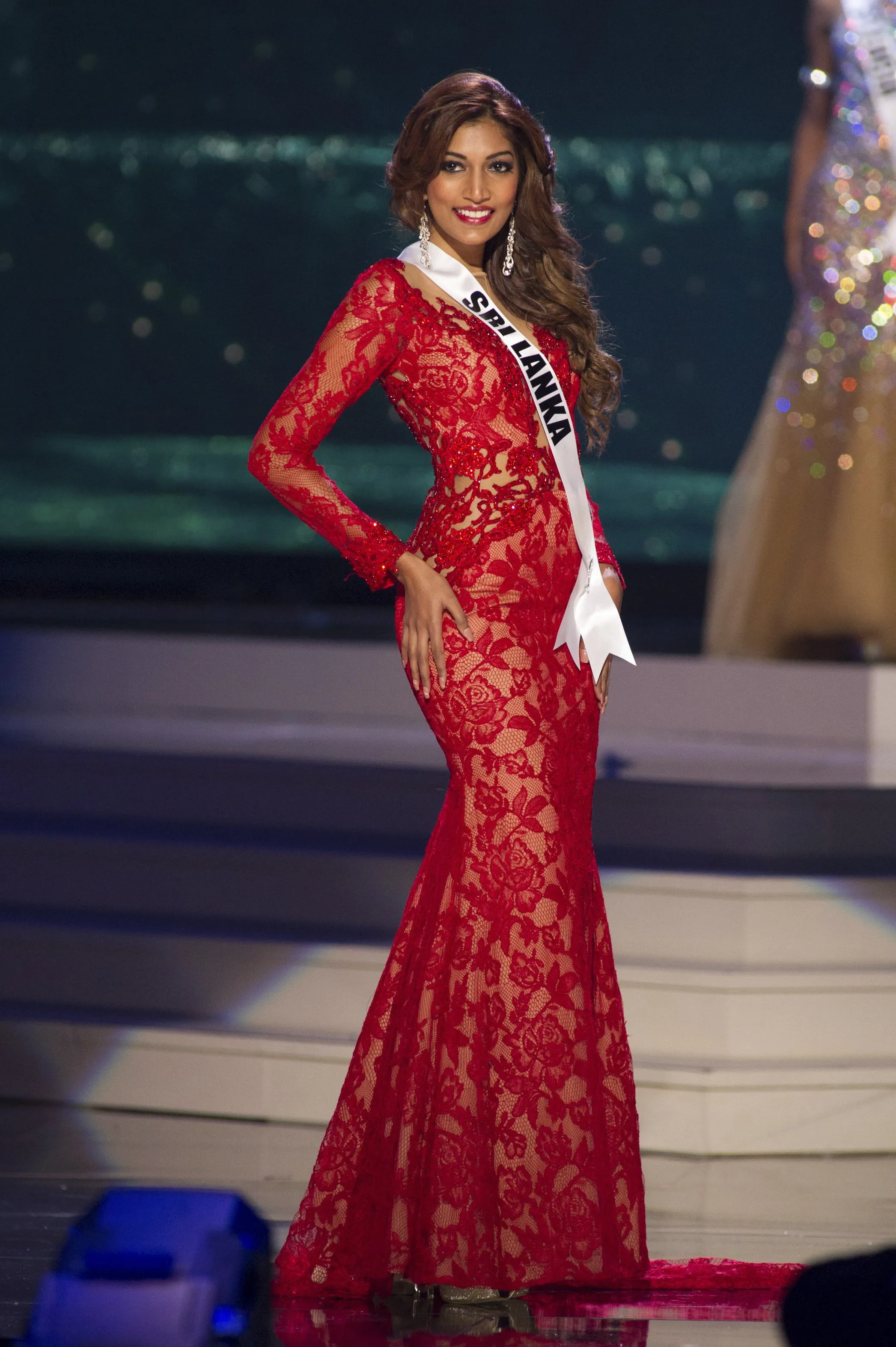 Miss Belgium Alizee Poulicek competes in the Evening Gown segment of the  2008 Miss Universe presentation show at the Crown Convention Center in Nha  Trang on July 8, 2008 - Photogallery
