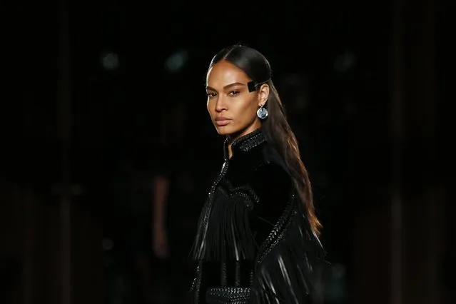 Model Joan Smalls wears a creation for Givenchy Men's Fall Winter 2017-2018 fashion collection presented in Paris, Friday, January 20, 2017. (Photo by Francois Mori/AP Photo)