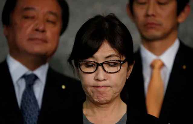 Japan's Defense Minister Tomomi Inada speaks to the media after North Korea's missile launch at the Defense Ministry in Tokyo, Japan, February 12, 2017. (Photo by Toru Hanai/Reuters)