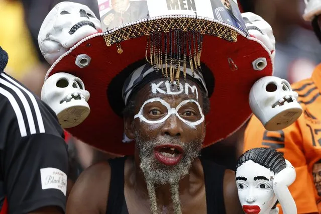 Orlando Pirates fan reacts during the Premier Soccer League (PSL) South African Premier Division football match between Orlando Pirates and Kaizer Chiefs at the FNB Stadium in Johannesburg on March 9, 2024. (Photo by Phill Magakoe/AFP Photo)