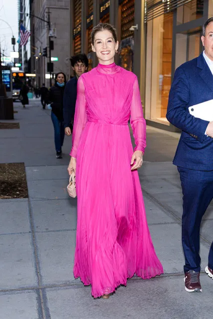 British actress Rosamund Pike is seen in Midtown on April 10, 2024 in New York City. (Photo by Gotham/GC Images)