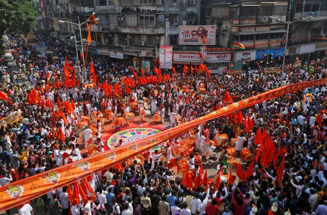People attend celebrations to mark the Gudi Padwa festival, the beginning of the New Year for Maharashtrians, in Mumbai, India March 28, 2017. (Photo by Shailesh Andrade/Reuters)