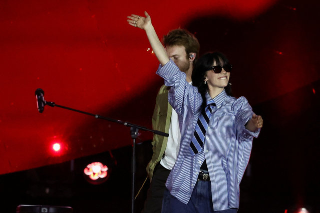 Billie Eilish and Finneas O'Connell take the stage during the “Power Our Planet: Live in Paris” concert at the Champ de Mars on the sidelines of the Summit for a “New Global Financial Pact” in Paris, France on June 22, 2023. (Photo by Stephanie Lecocq/Reuters)