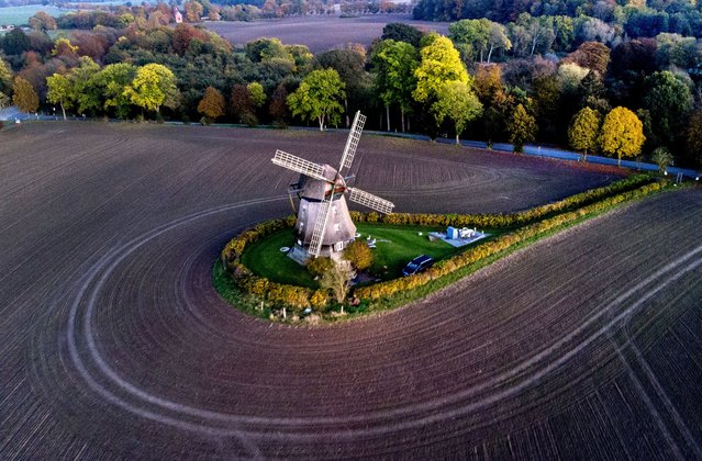 An almost 200 year-old windmill is pictured on a field in Farve at the Baltic Sea,Germany, Wednesday, October 23, 2024. (Photo by Michael Probst/AP Photo)