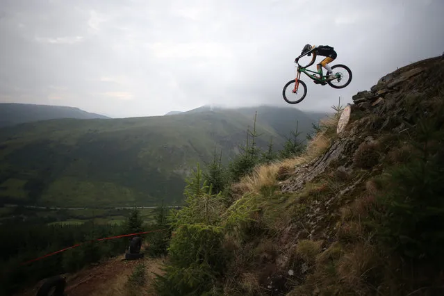 Chris Cumming riding in the Red Bull Hardline downhill mountain bike race at the Machynlleth course, Wales on Sunday, September 11, 2022. (Photo by Matthew Lewis/Getty Images for Red Bull)